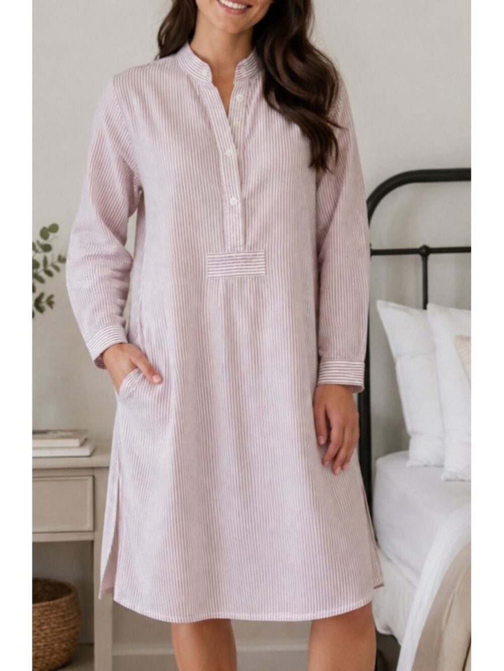 The Sleep Shirt Women's Linen Cotton Blend Striped Knee Length OS Canada